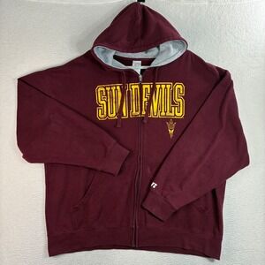 Y2K Arizona State Sun Devils Full Zip Hoodie Men 2XL Maroon Jacket NCAA Russell